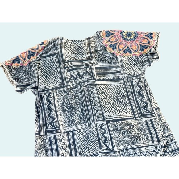 SUNDANCE Boho Short Sleeve V Neck Embroidered T Shirt Top Blouse Sz XL - Picture 7 of 8
